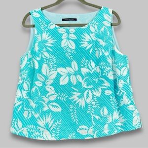 Windsmoor Boho Women's Linen Floral Core Teal Sleeveless Top Size 12